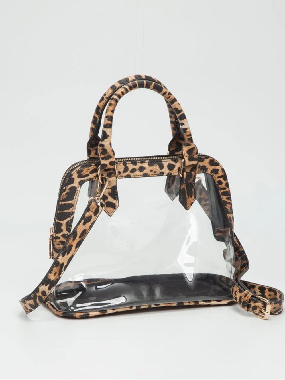 NWT Clear Leopard Trim Dome Satchel Bag with Detachable Strap